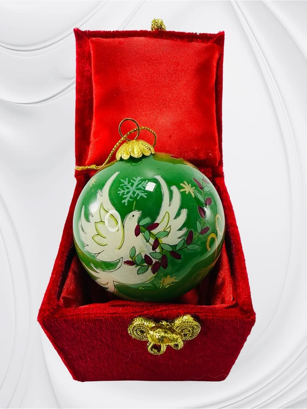 Pier 1 Imports Li Bien Christmas Green Ornament 2013 White Dove Bird Holly Box